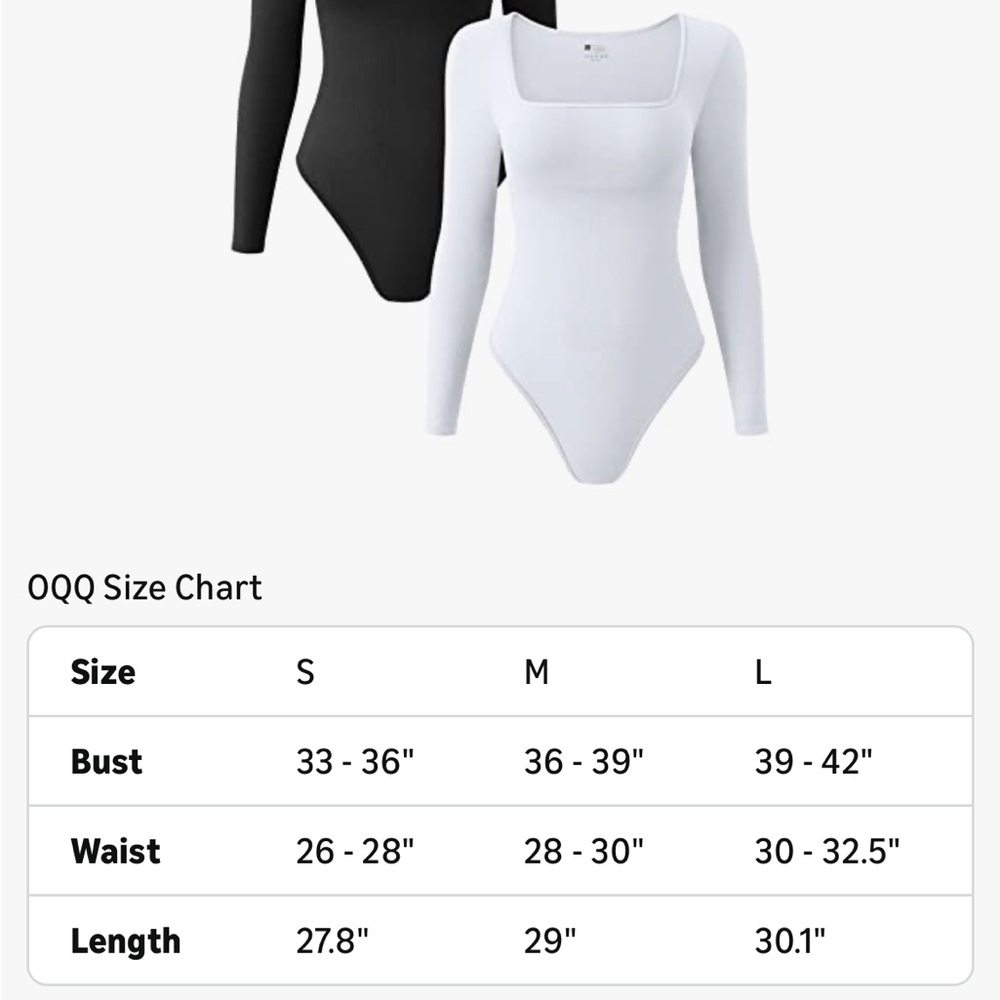 OQQ Women's 2 Bodysuits Ribbed Square Neck Long Sleeve Tops - Picture 2 of 8